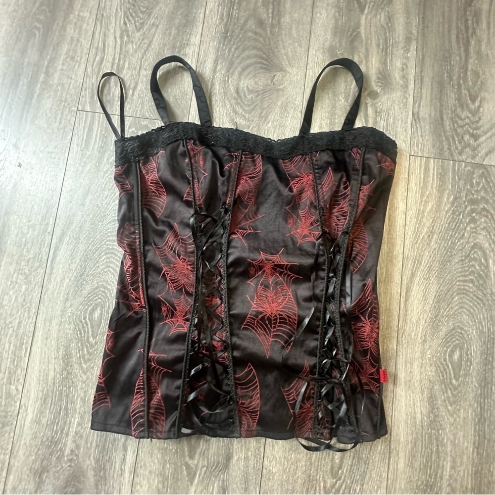 Tripp nyc Y2K black & red spiderweb corset top size XL